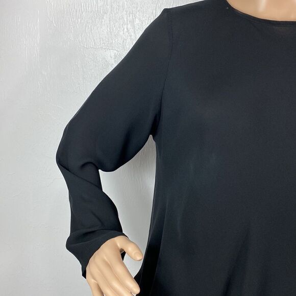 Catherine Bacon Bergdorf Goodman black silk hi low long sleeve blouse sz XS/S - Picture 2 of 8